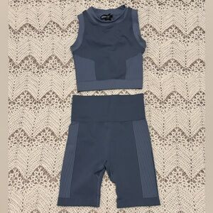 Bailey 44 Sport Blue Activewear Set With Blue Stripes Compression Both Size XS